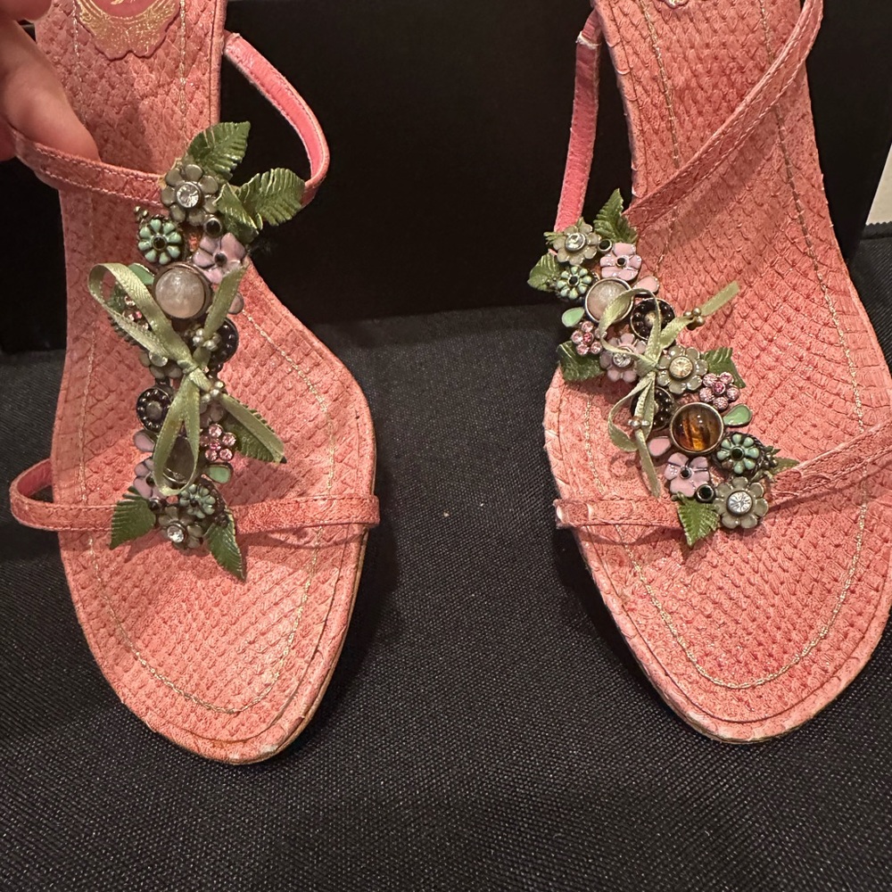 Rene Caovilla Pink Floral Embellished Heels